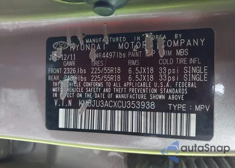 2012 Hyundai Tucson Limited from USA, damaged, VIN KM8JU3ACXCU353938